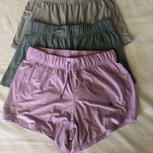 Set of Three Women's Athletic Shorts - Purple, Gray, and Dark Gray